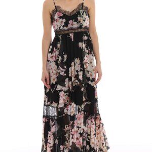 Twinset Milano Peach Flower Print Georgette Long Dress XS
